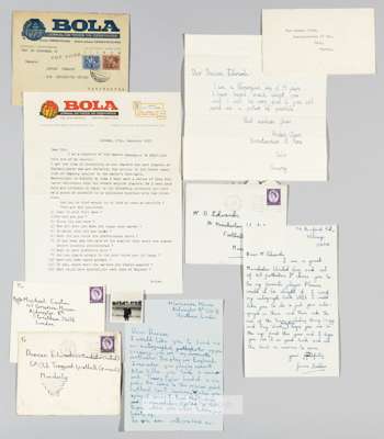 A collection of fan mail sent to Duncan Edwards of Manchester United and England,
 mostly handwritten letters and from the handwriting and content a y