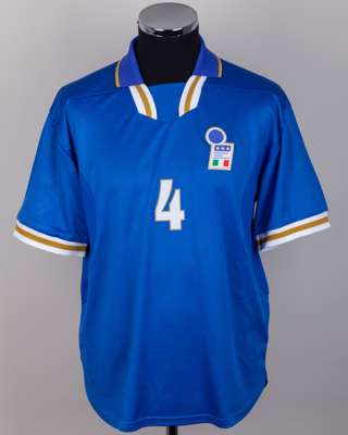 Dino Baggio blue No.4 Italy v. Georgia match worn short-sleeved shirt, 1997