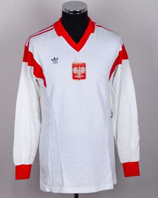 White and red No.15 Poland long-sleeved shirt, 1989