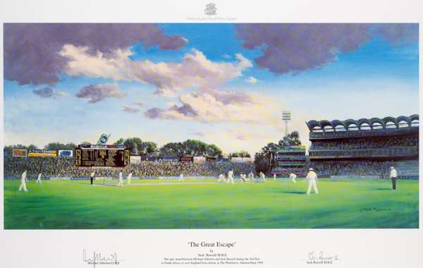 Jack Russell (British, b.1963) 'The Great Escape' signed by the England cricketers Mike Atherton and Jack Russell,
 colour print, signatures in pencil