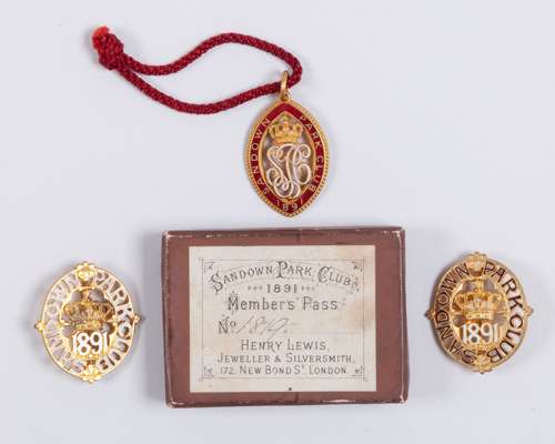 Trio of Sandown Park Racecourse members' badges for 1891