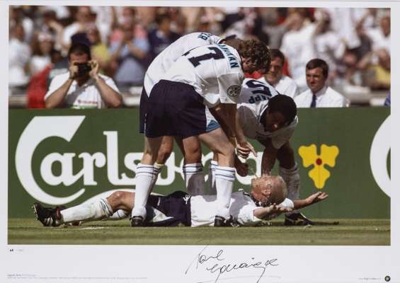 Legend Series Paul Gascoigne signed colour photographic print titled "The Dentist's Chair",
 featuring Paul Gascoigne celebrating scoring against Scot