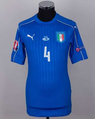 Matteo Darmian blue No.4 Italy v. Germany Semi-Final match issued short-sleeved shirt, 2016