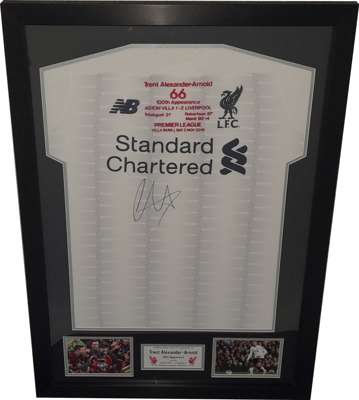 Trent Alexander Arnold Liverpool signed & framed 100th appearance for the first team commemorative jersey, 
 match details embroidered to front, comes