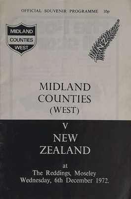 Two autographed Rugby Union programmes, Midlands Counties v New Zealand 6th December 1972, 
 fully signed by both teams to centrefold team line up's, 