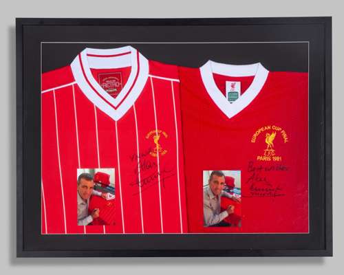 Two Alan Kennedy autographed red Liverpool Replica shirts