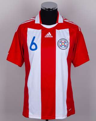 Carlos Bonet red and white No.6 Paraguay v. Australia short-sleeved shirt, 2010