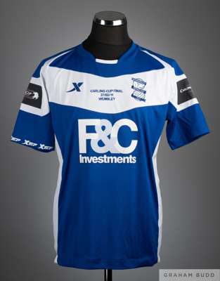 Martin Jiranek blue and white No.28 Birmingham City v. Arsenal Carling Cup Final short-sleeved shirt, 2011
 with crew-neck collar and embroidered badg