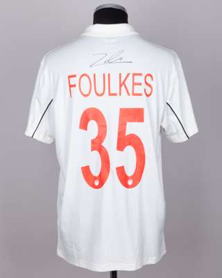 Zakary Foulkes No.35 New Zealand v. England match issued, signed Red For Ruth shirt