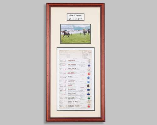 Sir Peter O'Sullevan 1983 Prix du Jockey Club BBC race commentary card won by Caerleon