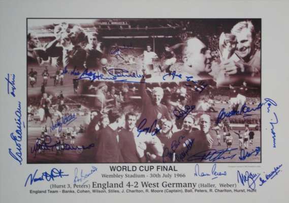 England 1966 World Cup Winners b&w montage featuring a correlation of scenes from the 30th July 1966 final against West Germany,
 measuring 17.75 by 1