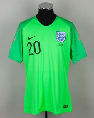 Jack Butland green and pink No.20 England v. Montenegro short-sleeved shirt, 2019