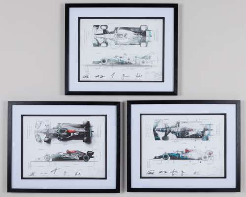 Complete set of Mercedes Signed Technical Drawings, Medals, and Model Cars