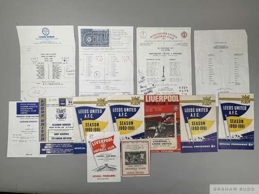 A selection of Leeds United programmes including match ticket for 1969 UEFA Game v Rangers, Tuesday April 9th 1968, 
 four Central League team sheets 