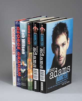 Arsenal, group of books signed by Arsenal legends,
 including Tony Adams "Addicted" (2), David O'Leary "My Story", Bob Wilson "My Autobiography Behind