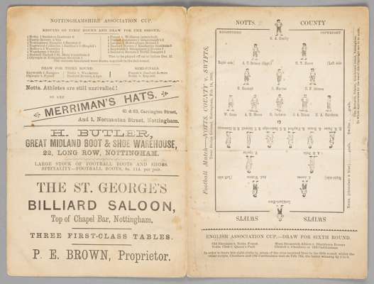 Notts County v Swifts FC (Slough) programme 14th February 1885,
 sold with a typescript copy of the match report that was published in the Nottingham 