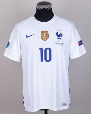 Kylian Mbappé white No.10 France v. Portugal match issued short-sleeved shirt 2021