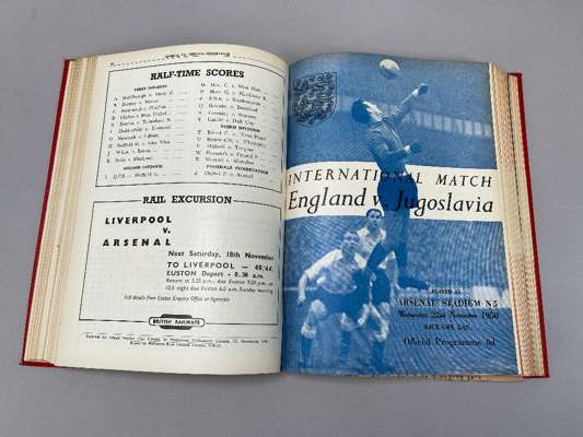 Bound volumes of Arsenal home match programmes, 1950-51 
 Vol. XXXII, No.1, Chelsea, 23rd August 1950 to Vol. XXXII, No.23, Bolton Wanderers, 21st Apr