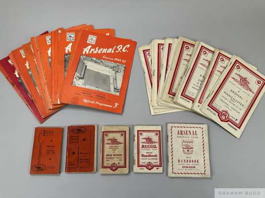 Run of Arsenal home programmes from 1947 to 1950,
 including 72 home programmes across three seasons and including three handbooks, (75)

  Fair condi