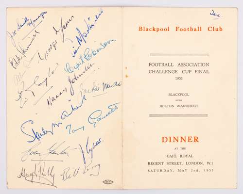 1953 F.A. Cup Final, Blackpool v Bolton Wanderers, Celebration menu card