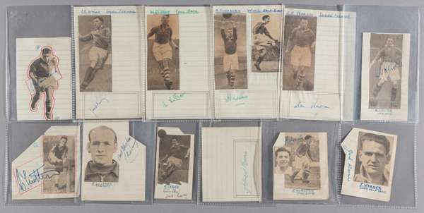 Manchester United autographs 1946 rare collection on newspaper,
 cut-out to backing paper signed in ink to image of surround, Chilton, Delaney, Morris