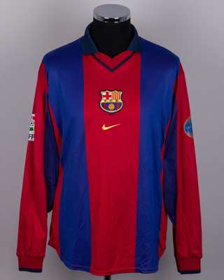 Alfonso Perez garnet and blue Barcelona No.7 Barcelona v. Celta Vigo match issued shirt, 2000