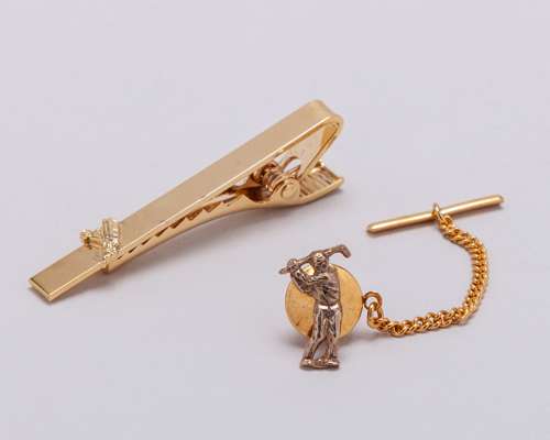 Nigel Mansell Used Gilt-Metal Tie Pin & Lapel Gilt Metal Golfer Motif