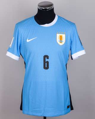 Uruguay - Rodrigo Bentancur sky-blue No.6 Uruguay match issued short-sleeved shirt