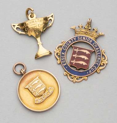 Three football medals relating to Essex football,
 comprising Essex County Senior Challenge Cup medal awarded to referee J.R. Schumacher for several t