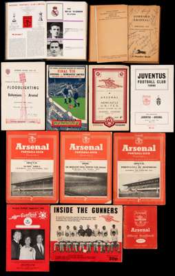 Arsenal programmes and memorabilia,  home programmes mostly late 1940s to mid-1950s, then bound volumes for 1962-63 (the Real Madrid match signed by P