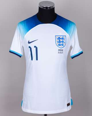 James Maddison white and blue No.11 England v. Ukraine short-sleeved shirt, 2023