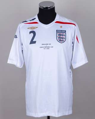 Martin Crainey white No.2 England v. Czech Republic Under 21 short-sleeved shirt, 2008