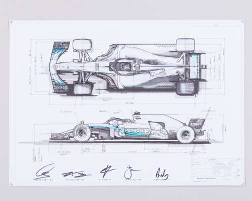 Mercedes AMG Petronas Motorsport 2018 Signed Technical Drawing