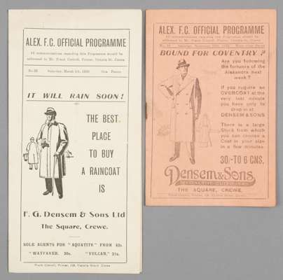 Two Crewe Alexandra v Southport programmes,  

F.L. Division Three North fixtures, 18th November 1933 and 5th March 1938, (2)