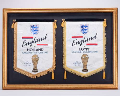 Paul Parker two England Italia 90 autographed pennants