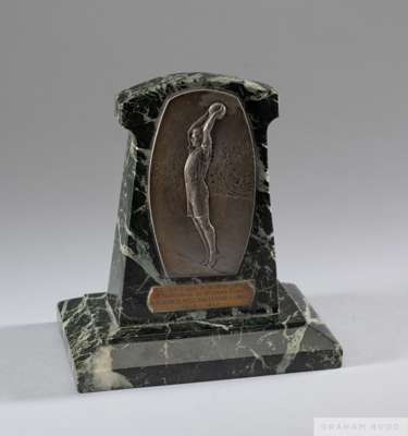 Trophy plaque presented to Mr Thomas H Kirkup of the London Football Association in recognition of fixtures between the London F.A. and the Belgian Di