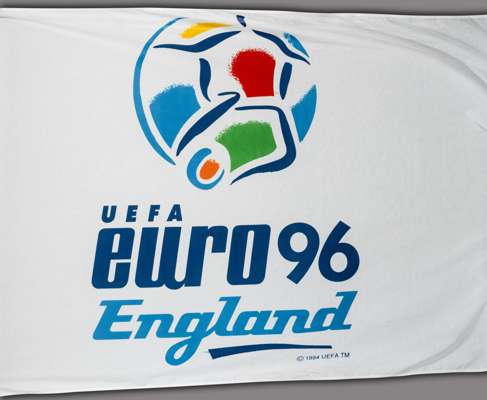 Large Euro 96 Competition Flag from the Tournament,
 one of the flags produced to be hung around the host cities and chosen stadiums for the successfu