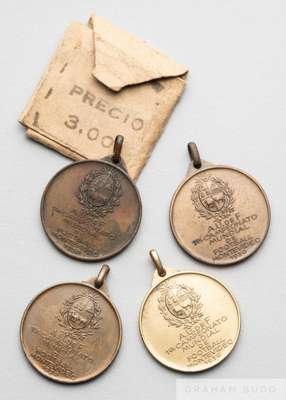 Four 1930 Uruguay World Cup commemorative medals by Stefano Johnson of Milan