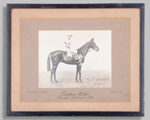 Photograph of the 1934 Grand National winner Golden Miller signed by jockey Gerry Wilson