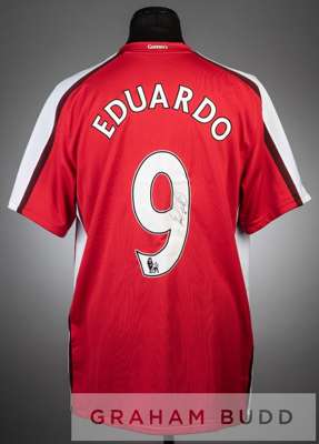 Eduardo da Silva signed red and white Arsenal no.9 home jersey, season 2008-09,
 short-sleeved with club crest and sponsor logo, reverse lettered EDUA
