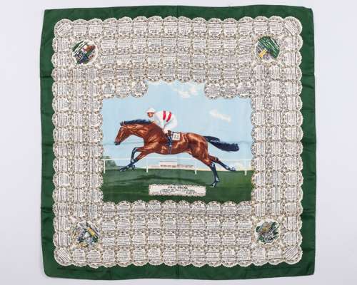 Ladies silk scarf commemorating Phil Drake winning the 1955 Epsom Derby