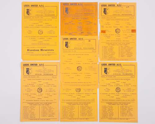 Seven Leeds United Reserves single-sheet match programmes, 1950s