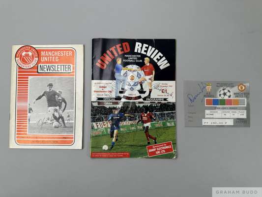 Manchester United signed ephemera 
 Manchester derby game programme, 6th December 1992, the cover autographed by George Best, Denis Law, Bobby Charlto
