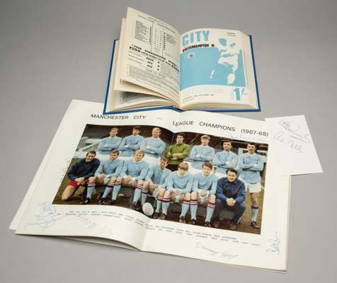 A bound volume of home programmes for Manchester City's 1967-68 Football League Division One winning season together with autographs of the championsh
