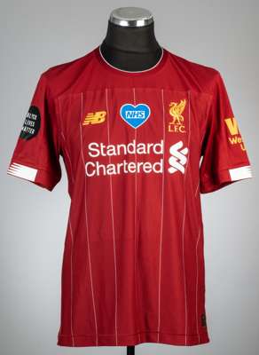 Jordan Henderson red Liverpool no.14 home jersey, season 2019-20
 New Balance, short-sleeved with BLACK LIVES MATTER sleeve badge, club crest, NHS hea