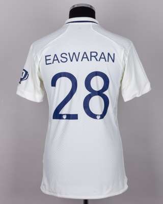 A Easwaran white and navy No.28 India v. England match issued, autographed Red For Ruth shirt