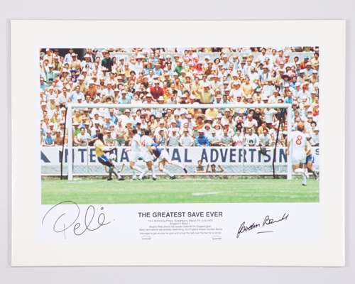 Pele and Gordon Banks autographed The Greatest Save Ever print