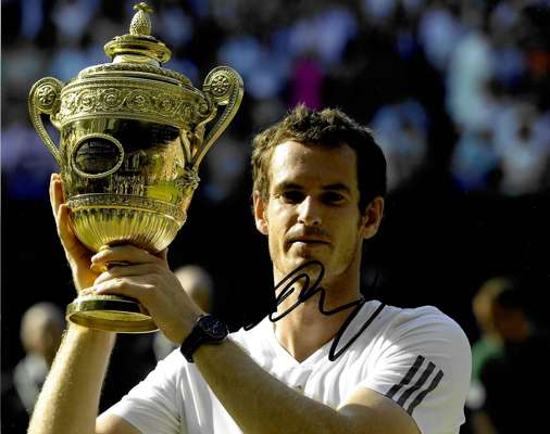 Sir Andy Murray (UK) signed tennis collection,
 including signed tennis ball, signed Wimbledon championship photo and two action photos, both 8 by 10i