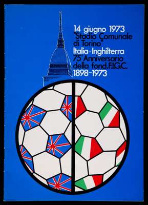 Italy v England programme played in Turin 14th June 1973, played in celebration of the 75th Anniversary of the Italian Football Association (FIGC), go