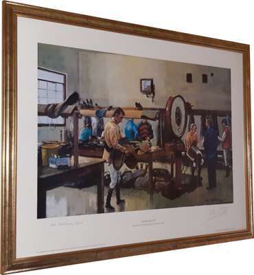 Horse Racing: Lester Piggott, signed & framed Limited Edition Print no.76 of 300 titled "Newmarket The Weighing Room on the Rowley Mile" by Original a
